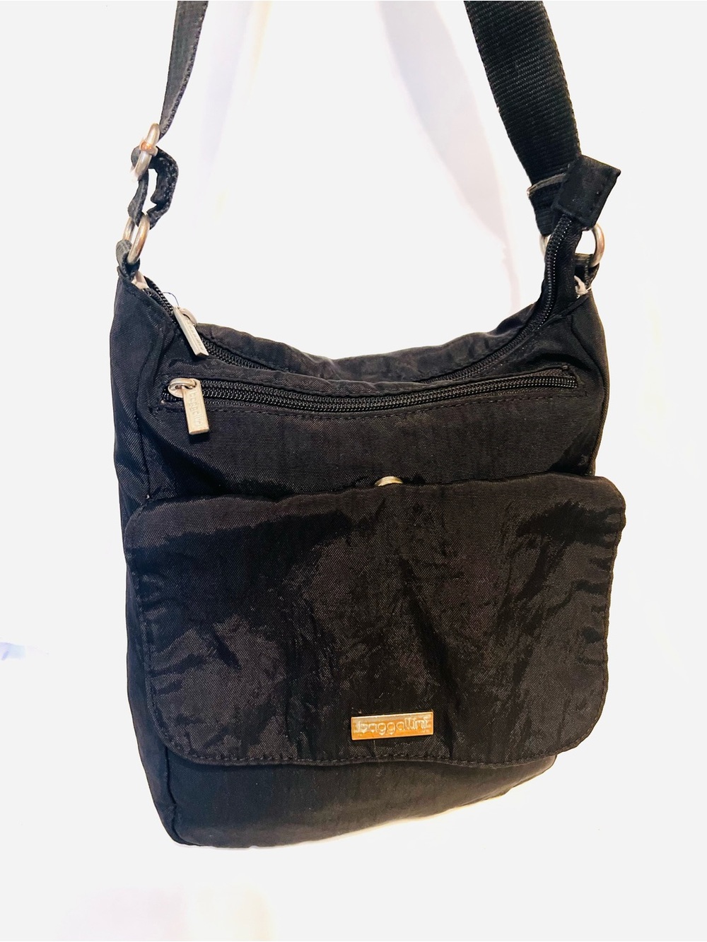 Baggallini Black Lightweight Nylon Crossbody Purse/Bag-Adjustable Strap-Travel